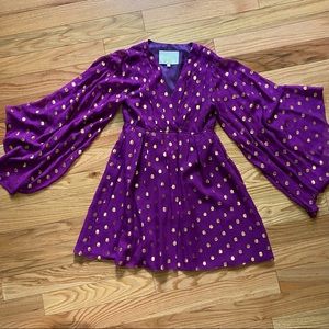 Thread Social Royal Purple Gold Dotted Mini Dress